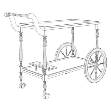 Service Wooden Trolley Table Vector. イラスト素材