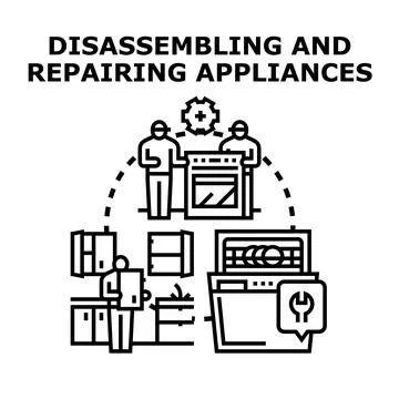 Service workers disassembling and repairing kitchen appliances Stock Illustration