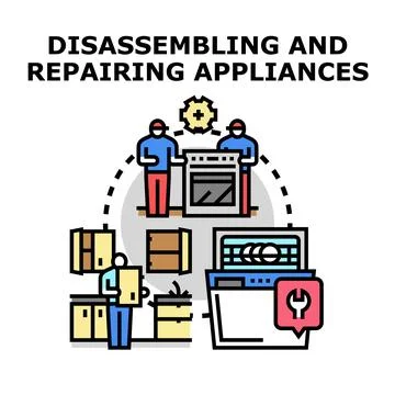 Service workers disassembling and repairing kitchen appliances Stock Illustration