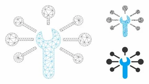 Service Wrench Relations Vector Mesh Wire Frame Model and Triangle Mosaic Icon イラスト素材