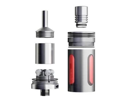 Serviced atomizer in disassembled form for soaring electronic cigarettes 3d r Stock Illustration