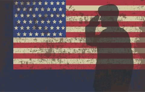 Serviceman on the background of the US flag. Stock Illustration