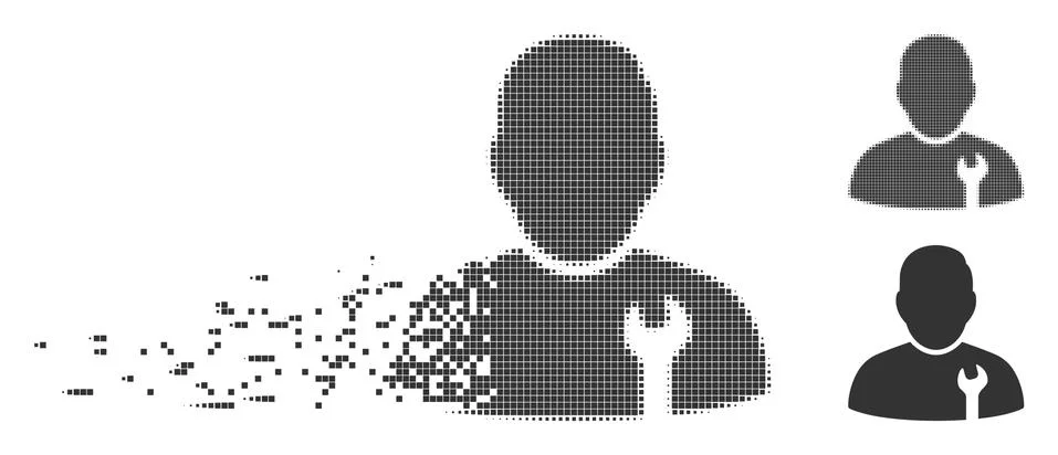 Serviceman Decomposed Pixel Halftone Icon Stock Illustration