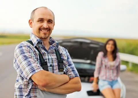 Serviceman in Help when Needed Foto stock