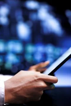 Serviceman solving server issues Foto stock