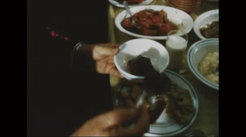 Servicemen having Thanksgiving Day dinner Stock Footage