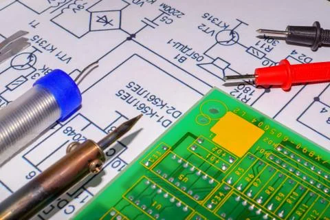 Services and repair of electronics, electronic boards. Stock Photos
