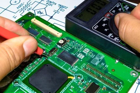 Services and repair of electronics, electronic boards. Stock Photos
