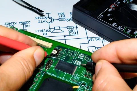 Services and repair of electronics, electronic boards. Stock Photos