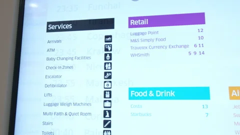 Services and Retail Options at Edinburgh Airport for travelers, close-up Stock Footage 301872065