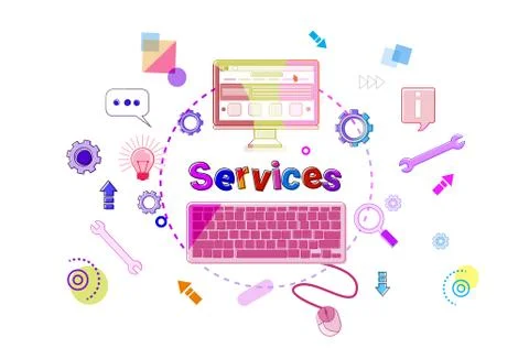 Services Banner Technical Support Client Help Concept Illustrazione stock