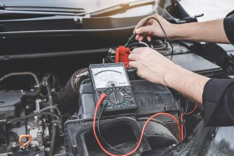 Services car engine machine concept, Automobile mechanic repairman hands chec Stock Photos