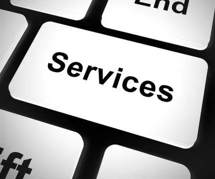 Services Computer Key Shows Help And Assistance Stock Illustration