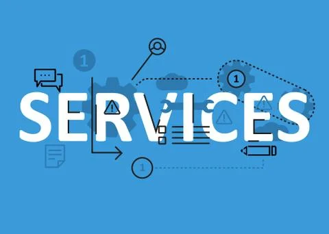 Services concept flat line design with icons and elements. Modern services co Stock Illustration