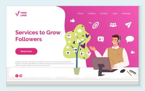 Services to grow followers and increase audience vector, engaging with followers Stock Illustration