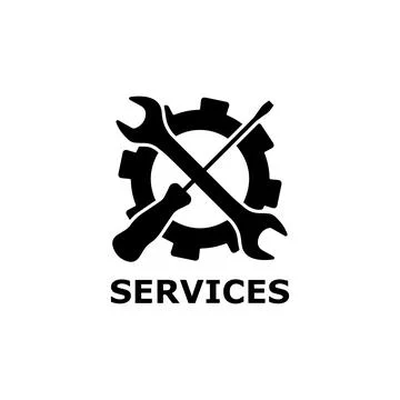 Services Icon with Tools and Gear Silhouette. Vector icon. Stock Illustration