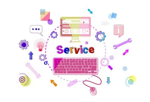 Services Word With Pc Computer Icons On White Background Customer Technical Stock Illustration