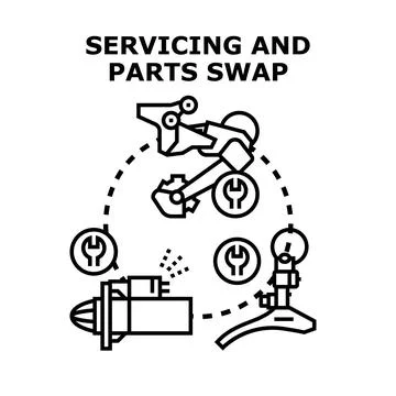 Servicing and parts swap technical maintenance concept Stock Illustration