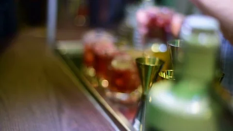 Serving alcohlic beverages  at the bar during party Stock Footage 71120080