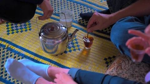Serving and Drinking Tea in a Middle Eastern Home Video stock 79043164