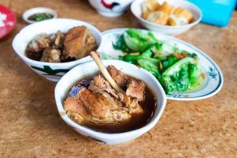 Serving of bak kut teh with vegetable, popular meal in Klang, Malaysia Stock Photos