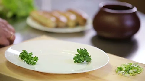 Serving baked hot potato dish in jacket with tar tar sauce Stock Footage 61154637