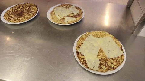 Serving baked pancakes Stock Footage 82076516