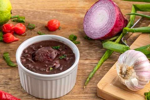 A serving of black bean soup Foto stock