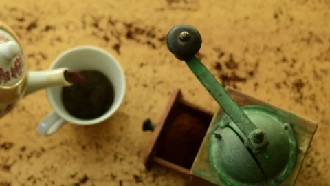 Serving black coffee in a white cup Stock Footage 124500398