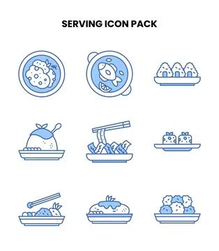 Serving Blue Color Icons Pack Stock Illustration