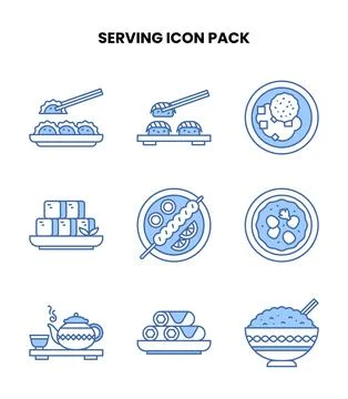 Serving Blue Color Set Icons Pack Stock Illustration