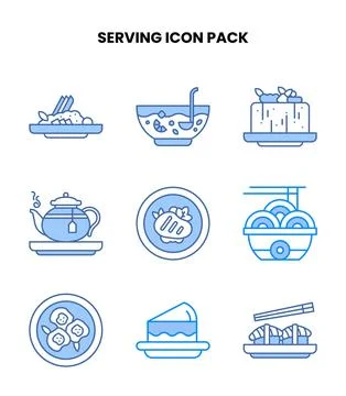 Serving Blue Icons Pack Stock Illustration