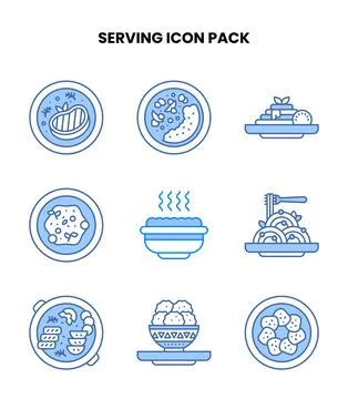 Serving Blue Vector Icons Pack Stock Illustration