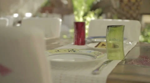 Serving breakfast on a decorated table Stock Footage 24050256