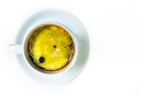 Serving of bulletproof coffee, black coffee with added butter as healthy Foto stock