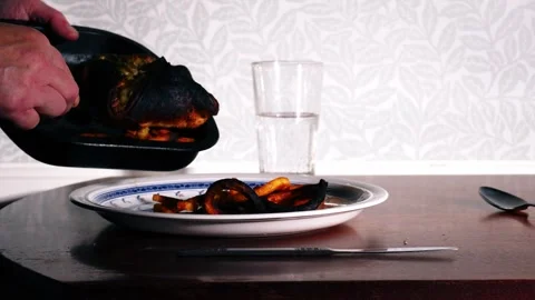 Serving burned charred dinner 스톡 동영상 255727873