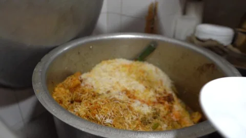 Serving Chicken Biryani Stock Footage 109080125