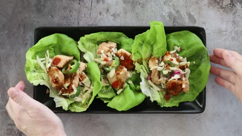 Serving Chicken Lettuce Wraps Stock Footage 133342565