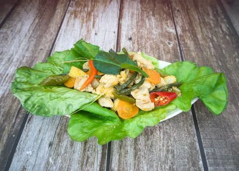 A serving of chicken pad prik Stock Photos