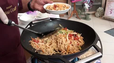 Serving Chinese pasta Stock Footage 18008335