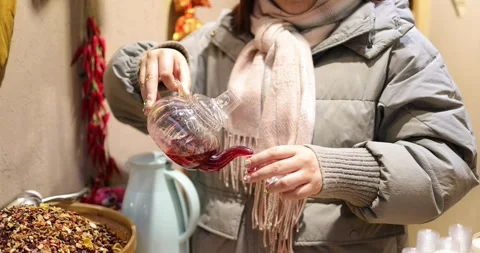 Serving Chinese Rose Tea Front Shot Slow Motion 4K Tea On Display Chinese St Stock Footage 263041293