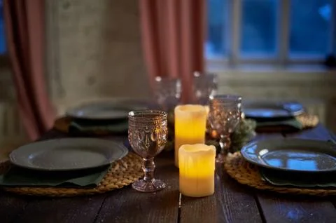 Serving Christmas buffet .A rustic, cosy style. Warm shades. Stock Photos