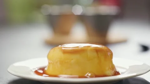 Serving of classic creme caramel. Stock Footage 152529221