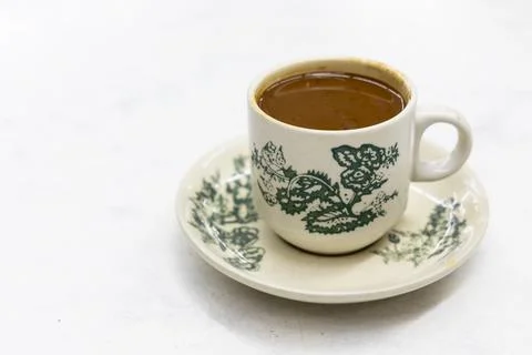 Serving of classic retro cup of coffee at kopitiam or old coffee shop Foto stock