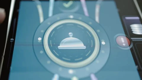 Serving cloche button opens restaurant service node Video stock 346604810