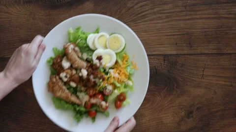 Serving a Cobb Salad with room for copy Stock Footage 140654849
