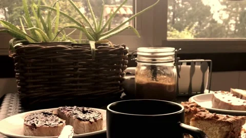 Serving coffee at breakfast Stock Footage 132207107