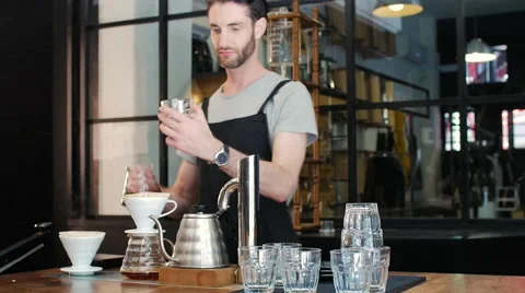 Serving coffee in cafe Stock Footage 58127757