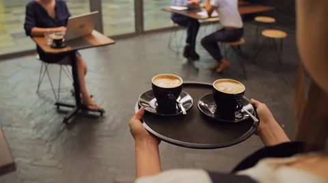Serving coffee in cafe Video stock 58202527