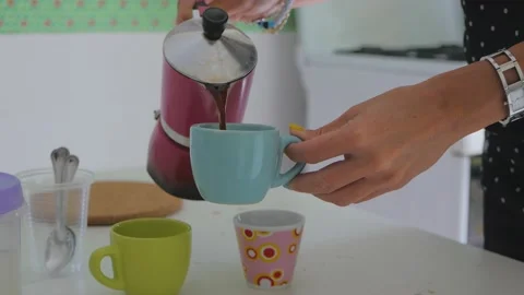Serving coffee on a dirty table. Stock Footage 149945693
